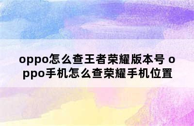 oppo怎么查王者荣耀版本号 oppo手机怎么查荣耀手机位置